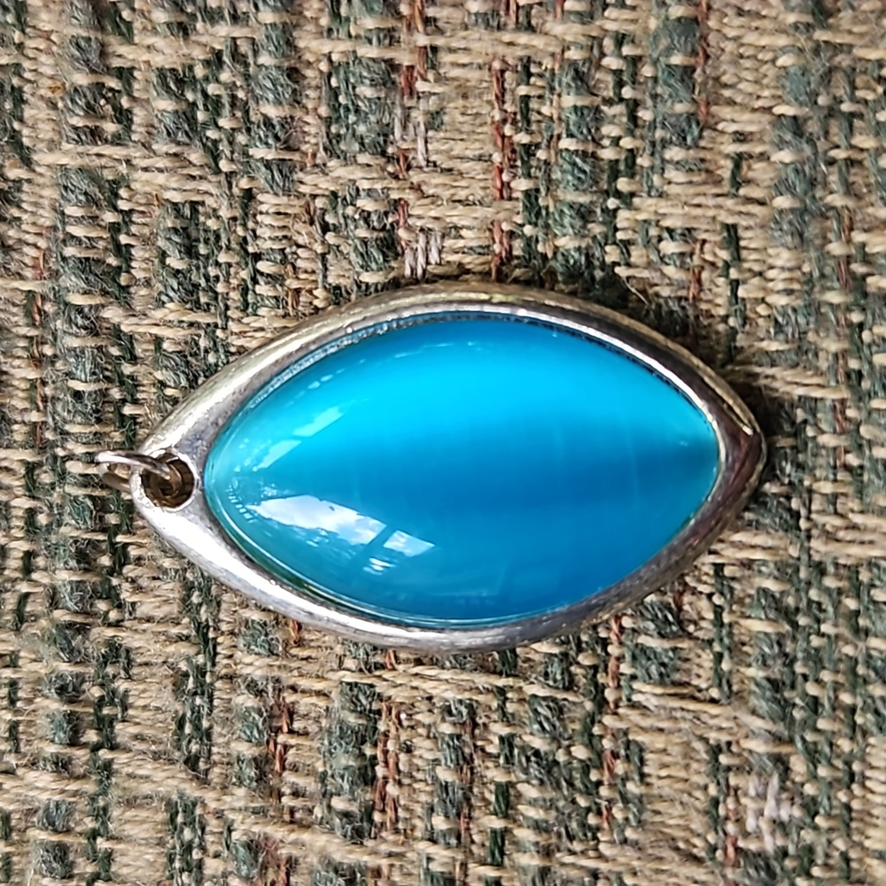 VINTAGE TEAL NECKLACE PENDANT silver and blue
